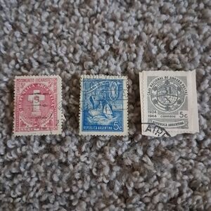 Vintage Stamp Collection - Red, Blue, Gray
